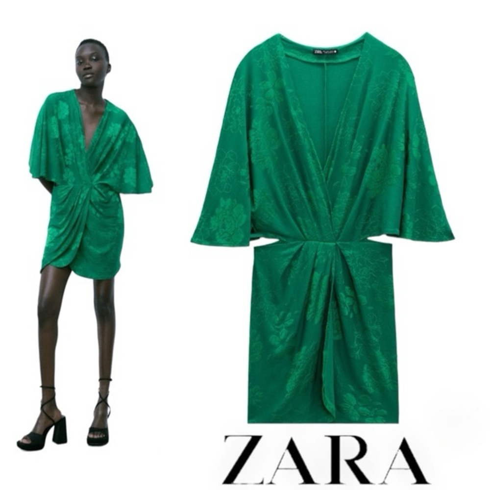 Zara Emerald Green V-Neck Mini Dress